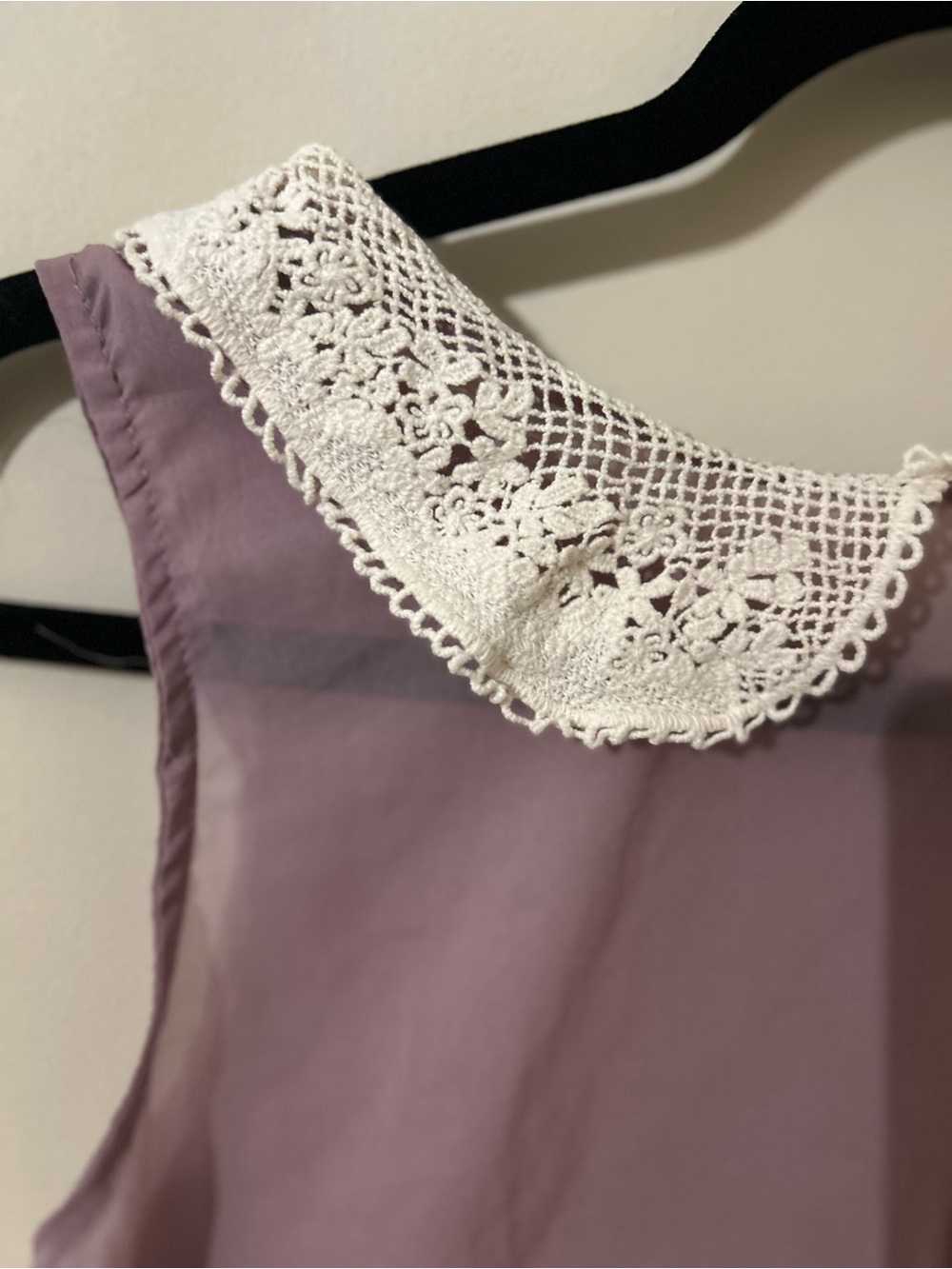 Passport Lavender Chemise Top with White Crochet Collar